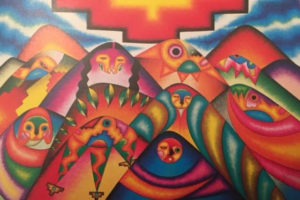 Painting of « Madre tierra y el árbol de colorín » | « World-Mother and the colorful tree » by Santiago Savi